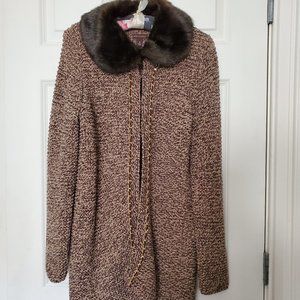 Long Knit Sweater with Faux Fur Collar